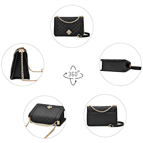 Travistar Crossbody Bags for Women Small Handbags PU Leather Shoulder Bag Ladies Quilted Purse Evening Bag Fashion Clutch Satchels Sling Bag with Gold Chain Strap, Black