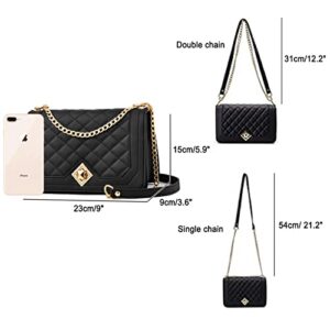 Travistar Crossbody Bags for Women Small Handbags PU Leather Shoulder Bag Ladies Quilted Purse Evening Bag Fashion Clutch Satchels Sling Bag with Gold Chain Strap, Black