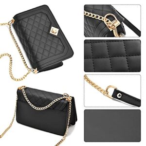 Travistar Crossbody Bags for Women Small Handbags PU Leather Shoulder Bag Ladies Quilted Purse Evening Bag Fashion Clutch Satchels Sling Bag with Gold Chain Strap, Black