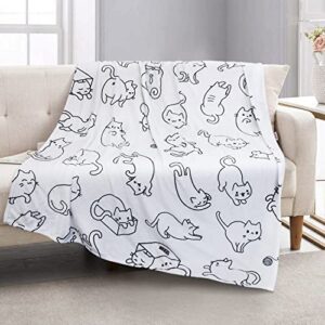 cat blanket for girls and women – funny cat gifts for cat lovers, cute animals pet pattern kids kawaii room decor cat theme soft flannel throw blanket 60 x 50 inch