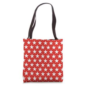 white stars red background tote bag