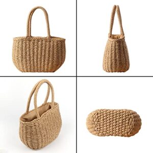 Comeon Natural Straw Bag, Hand Woven Casual Shoulder Bags Tote Bag Handle Handbags Retro Summer Beach Bag (Camel)