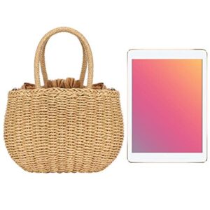 Comeon Natural Straw Bag, Hand Woven Casual Shoulder Bags Tote Bag Handle Handbags Retro Summer Beach Bag (Camel)