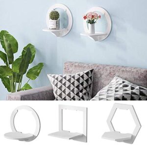 DENPETEC Command Strip Shelf Upgrade White for Wall Drill Free Modern Wall Mount Shelf Universal Small Wall Rack for Security Cameras, Baby Monitors, Home Ornament Storage Hold(Hexagon)