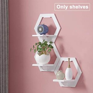 DENPETEC Command Strip Shelf Upgrade White for Wall Drill Free Modern Wall Mount Shelf Universal Small Wall Rack for Security Cameras, Baby Monitors, Home Ornament Storage Hold(Hexagon)