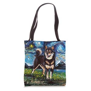 black and tan shiba inu starry night cute dog art by aja tote bag
