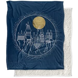 harry potter blanket, 50″x60″, hogwarts full moon line art silky touch sherpa back super soft throw blanket