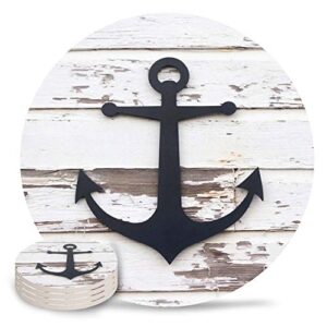retro nautical anchor drink coasters absorbent natural ceramic stone bar coasters set of 4 – cup mat with cork backing, housewarming gifts for home kitchen decorations timeworn weathered wooden planks