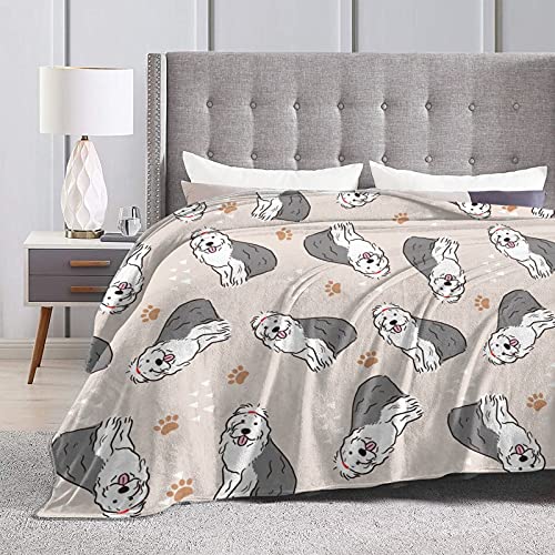 Cute Throw Blanket Old English Sheepdog Super Soft Micro Flannel Fall Plush Lightweight Baby Blankets Bed Couch, Sofa, Travel for Men Women Kids Gifts Size 50x40 inch