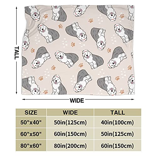 Cute Throw Blanket Old English Sheepdog Super Soft Micro Flannel Fall Plush Lightweight Baby Blankets Bed Couch, Sofa, Travel for Men Women Kids Gifts Size 50x40 inch