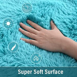 Merelax Teal Round Rug for Kids Room, 4'x4' Fluffy Circle Rugs for Teen Boys Cute Nursery Rug for Baby, Furry Shaggy Rug for Dorm Bedroom Living Room, Fuzzy Plush Circular Carpet for Home Decor