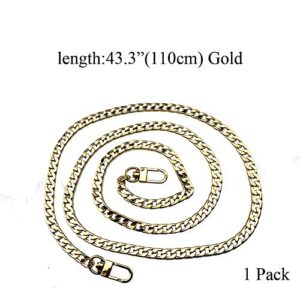 HAHIYO Mini Pochette Purse Chain Strap Thin Wide 7mm for LV Length 43.3 inches Thick 2.6mm Shiny Gold for Shoulder Cross Body Sling Handbag Wallet Clutch Comfortable Flat Metal Strap 1 Pack