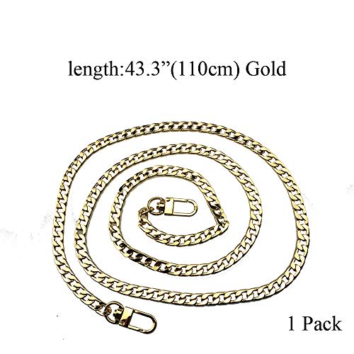 HAHIYO Mini Pochette Purse Chain Strap Thin Wide 7mm for LV Length 43.3 inches Thick 2.6mm Shiny Gold for Shoulder Cross Body Sling Handbag Wallet Clutch Comfortable Flat Metal Strap 1 Pack