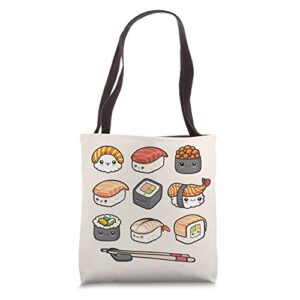 happy sushi anime kawaii set japanese food lover otaku manga tote bag