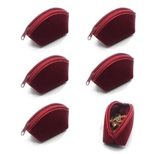 sukpsy 6 pcs velvet jewelry bags with zipper gift bags purse pouches shell shape jewelry organizer box for jewelry,gift,wedding party,christmas,small craft (dark red)