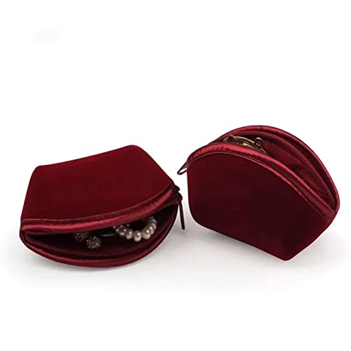 SUKPSY 6 Pcs Velvet Jewelry Bags with Zipper Gift Bags Purse Pouches Shell Shape Jewelry Organizer Box for Jewelry,Gift,Wedding Party,Christmas,Small Craft (Dark Red)
