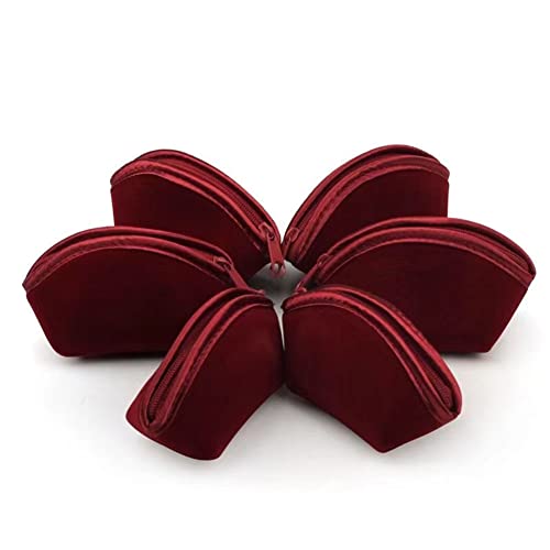 SUKPSY 6 Pcs Velvet Jewelry Bags with Zipper Gift Bags Purse Pouches Shell Shape Jewelry Organizer Box for Jewelry,Gift,Wedding Party,Christmas,Small Craft (Dark Red)