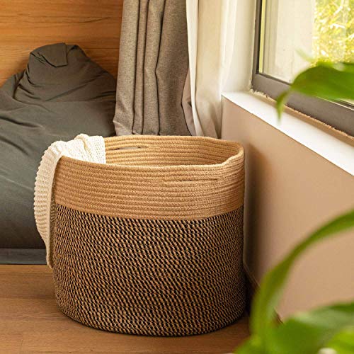 Goodpick Large Blanket Basket And Jute Hanging Basket Set