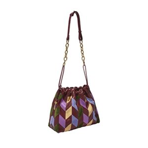 fossil women’s gigi leather drawstring shoulder bag purse handbag, wine patchwork (model: zb1631186)