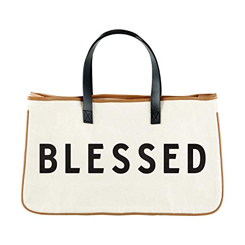 Creative Brands F4267 Faithworks - Large Inspirational Canvas & Leather Tote, 20 x 11-Inch, Blessed