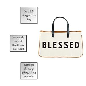 Creative Brands F4267 Faithworks - Large Inspirational Canvas & Leather Tote, 20 x 11-Inch, Blessed