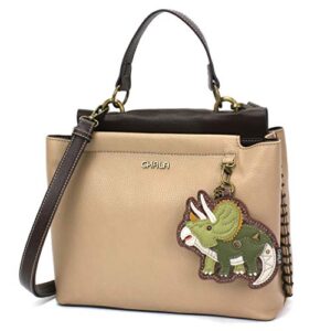 chala charming satchel with adjustable strap – triceratops – taupe