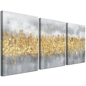 modern abstract wall art grey and yellow room decor 3 pcs neutral canvas print with light industrial style artwork pictures for office home living room bedroom men gift 16″x 24″
