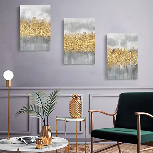 Modern Abstract Wall Art Grey and Yellow Room Decor 3 Pcs Neutral Canvas Print with Light Industrial Style Artwork Pictures for Office Home Living Room Bedroom Men Gift 16"x 24"