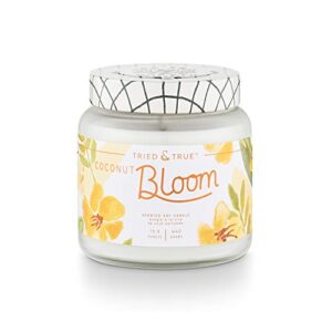 tried & true coconut bloom large jar candle, 15.5 oz, clear