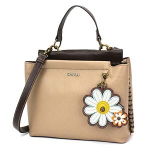 chala charming satchel with adjustable strap – daisy – taupe