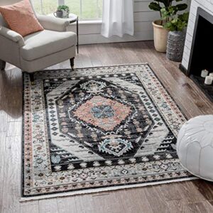 well woven jolena multi black vintage oriental distressed medallion pattern boho area rug (5’3″ x 7’3″)