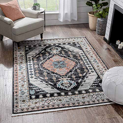 Well Woven Jolena Multi Black Vintage Oriental Distressed Medallion Pattern Boho Area Rug (5'3" x 7'3")