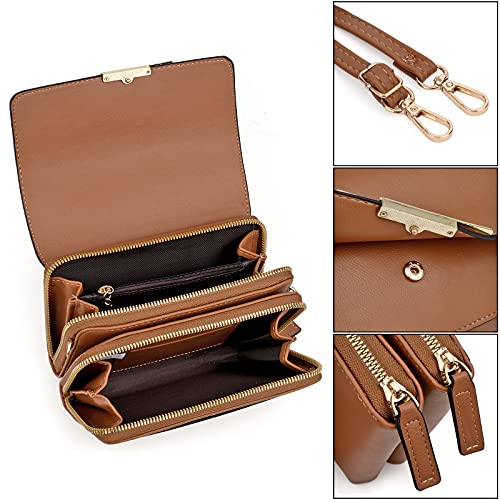 UTO Small Crossbody Shoulder Bag for Women Cellphone Bags Card Holder Wallet with Wristlet Purse and Handbags Brown