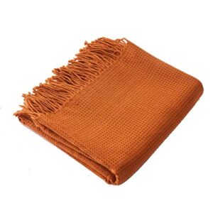 waffle weave thermal blanket with tassel super soft-perfect for layering any bed for all-season.(orange,50″*60″)