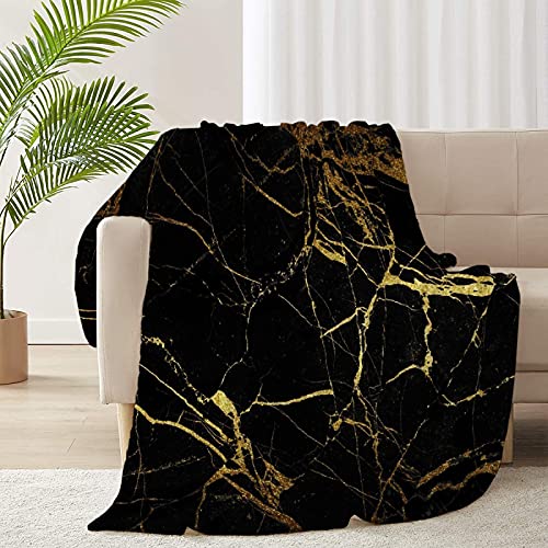 RICKYOUNG Black Gold Texture Pattern Giltter Marble Fleece Flannel Lightweight Blankets Plush Microfiber Bedding Throw Blanket for Couch and Bed 40"x30" for Pet