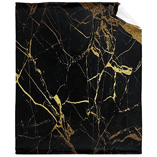 RICKYOUNG Black Gold Texture Pattern Giltter Marble Fleece Flannel Lightweight Blankets Plush Microfiber Bedding Throw Blanket for Couch and Bed 40"x30" for Pet