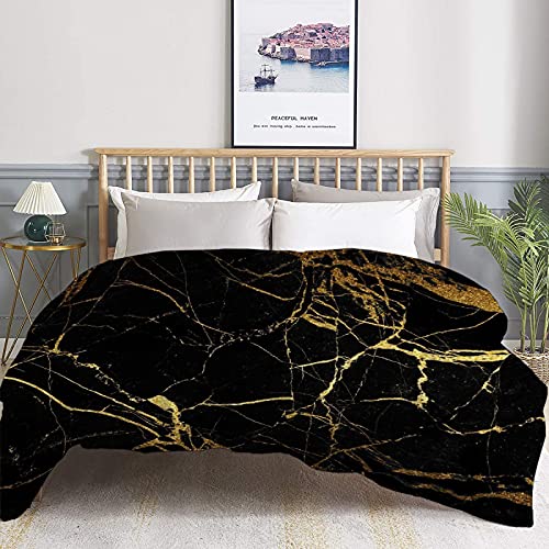 RICKYOUNG Black Gold Texture Pattern Giltter Marble Fleece Flannel Lightweight Blankets Plush Microfiber Bedding Throw Blanket for Couch and Bed 40"x30" for Pet