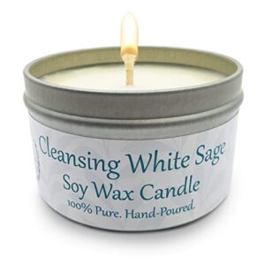 alternative imaginations white sage candle – all natural essential oil soy wax tin candle – aromatherapy smudging votive made with pure salvia blanca (white sage) oil – (6oz)