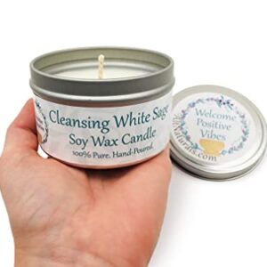 Alternative Imaginations White Sage Candle - All Natural Essential Oil Soy Wax Tin Candle - Aromatherapy Smudging Votive Made with Pure Salvia Blanca (White Sage) Oil - (6oz)