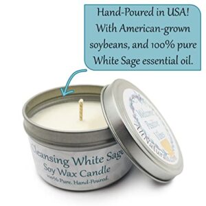 Alternative Imaginations White Sage Candle - All Natural Essential Oil Soy Wax Tin Candle - Aromatherapy Smudging Votive Made with Pure Salvia Blanca (White Sage) Oil - (6oz)