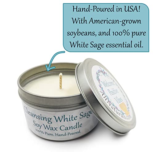 Alternative Imaginations White Sage Candle - All Natural Essential Oil Soy Wax Tin Candle - Aromatherapy Smudging Votive Made with Pure Salvia Blanca (White Sage) Oil - (6oz)