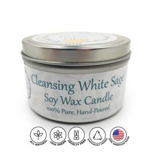 Alternative Imaginations White Sage Candle - All Natural Essential Oil Soy Wax Tin Candle - Aromatherapy Smudging Votive Made with Pure Salvia Blanca (White Sage) Oil - (6oz)