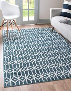 rugs.com lattice trellis collection rug – 7′ x 10′ blue low-pile rug perfect for living rooms, large dining rooms, open floorplans