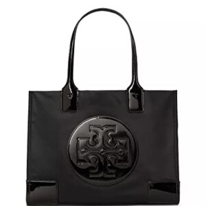 Tory Burch Womens Ella Durable Patent Trim Tote Handbag Black Large