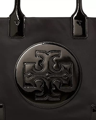 Tory Burch Womens Ella Durable Patent Trim Tote Handbag Black Large