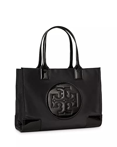 Tory Burch Womens Ella Durable Patent Trim Tote Handbag Black Large