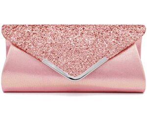 ziumudy sparkly glitter evening envelop clutches shoulder chain bags bridal wedding clutch purse wallet (pink)