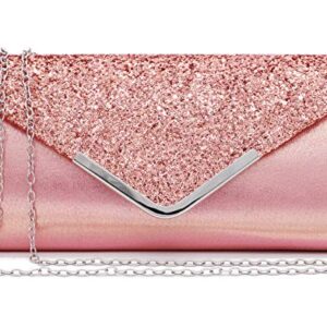 ZIUMUDY Sparkly Glitter Evening Envelop Clutches Shoulder Chain Bags Bridal Wedding Clutch Purse Wallet (Pink)