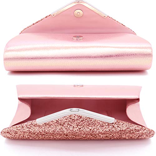 ZIUMUDY Sparkly Glitter Evening Envelop Clutches Shoulder Chain Bags Bridal Wedding Clutch Purse Wallet (Pink)