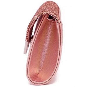 ZIUMUDY Sparkly Glitter Evening Envelop Clutches Shoulder Chain Bags Bridal Wedding Clutch Purse Wallet (Pink)